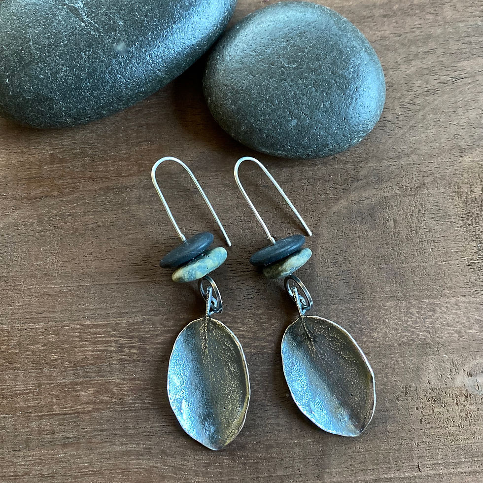 Thumbnail: Manzanita Leaf with Two Stones Earrings