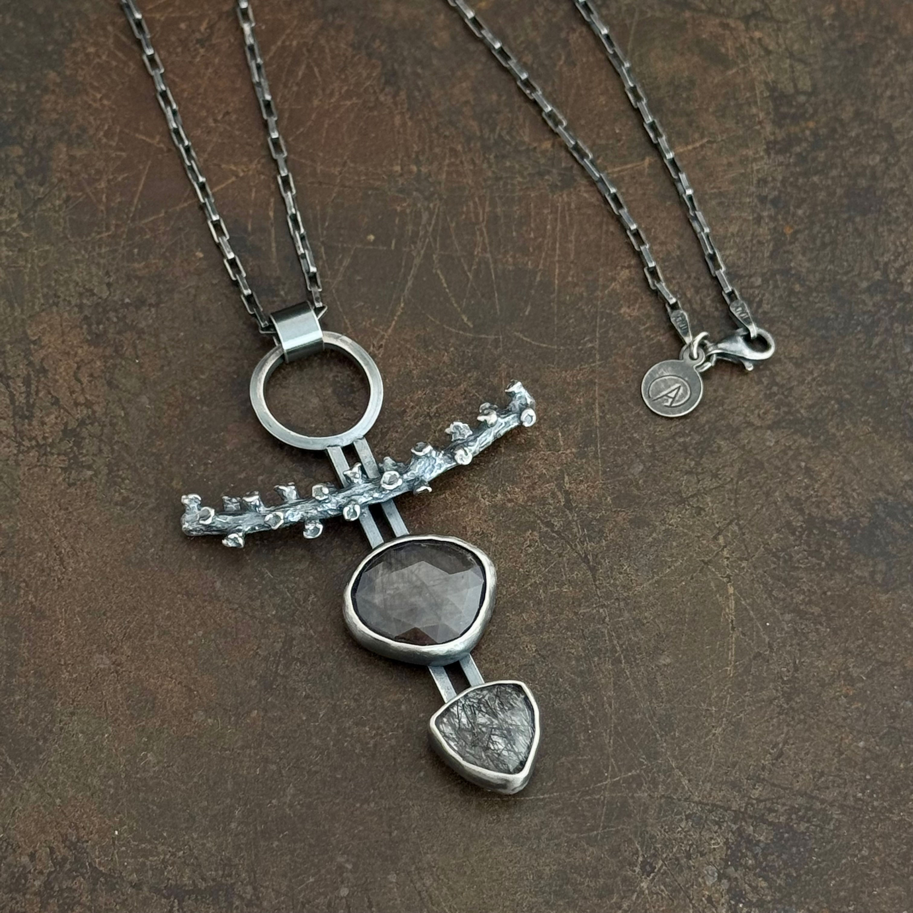 Dendritic Agate, Gray Sapphire and Douglas Fir Necklace