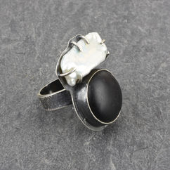 prong-set pearl and stone ring