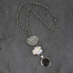 coral, pearl, stone necklace