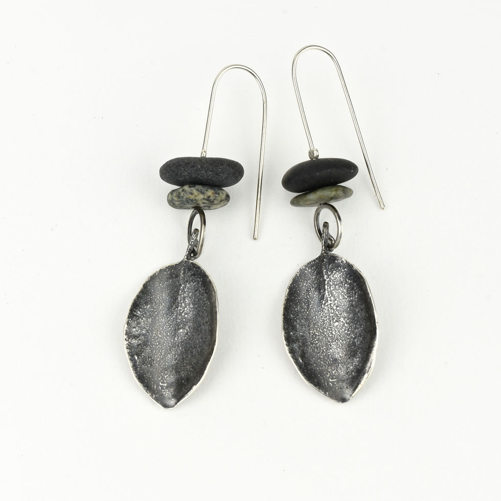 Thumbnail: Manzanita Leaf with Two Stones Earrings