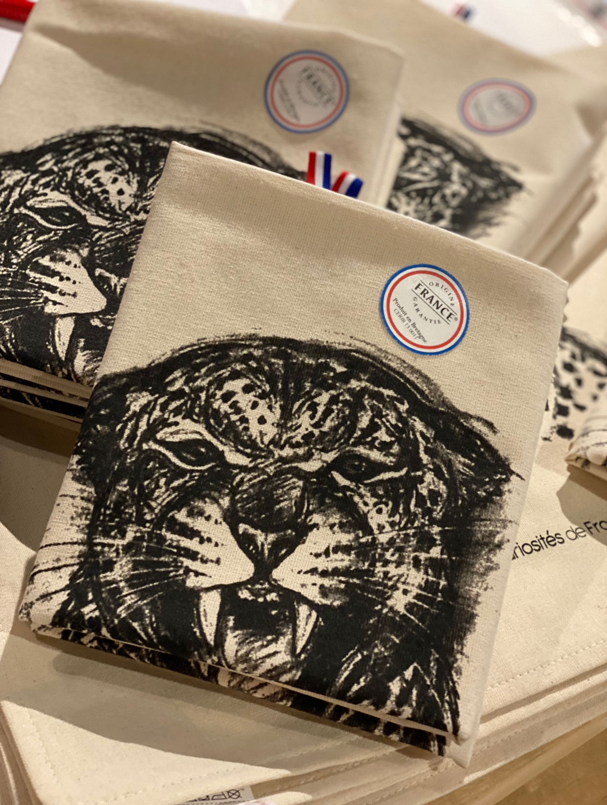 Torchon coton Panthère • Éléphant • Lion • Fabriqué en France 🇫🇷 