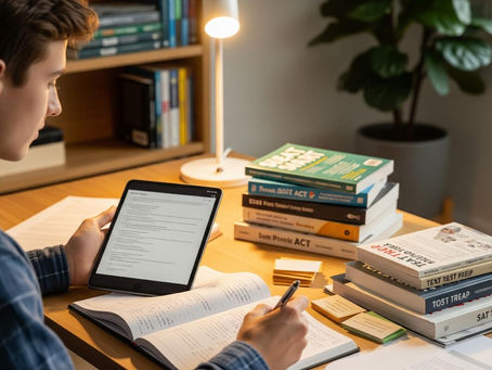 High school student preparing for SAT and ACT exams with micro-learning approach.
