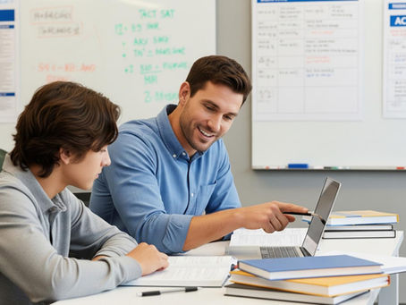 Teen receiving personalized SAT tutoring from the mentor at Sawhney Scholars tutoring center.
