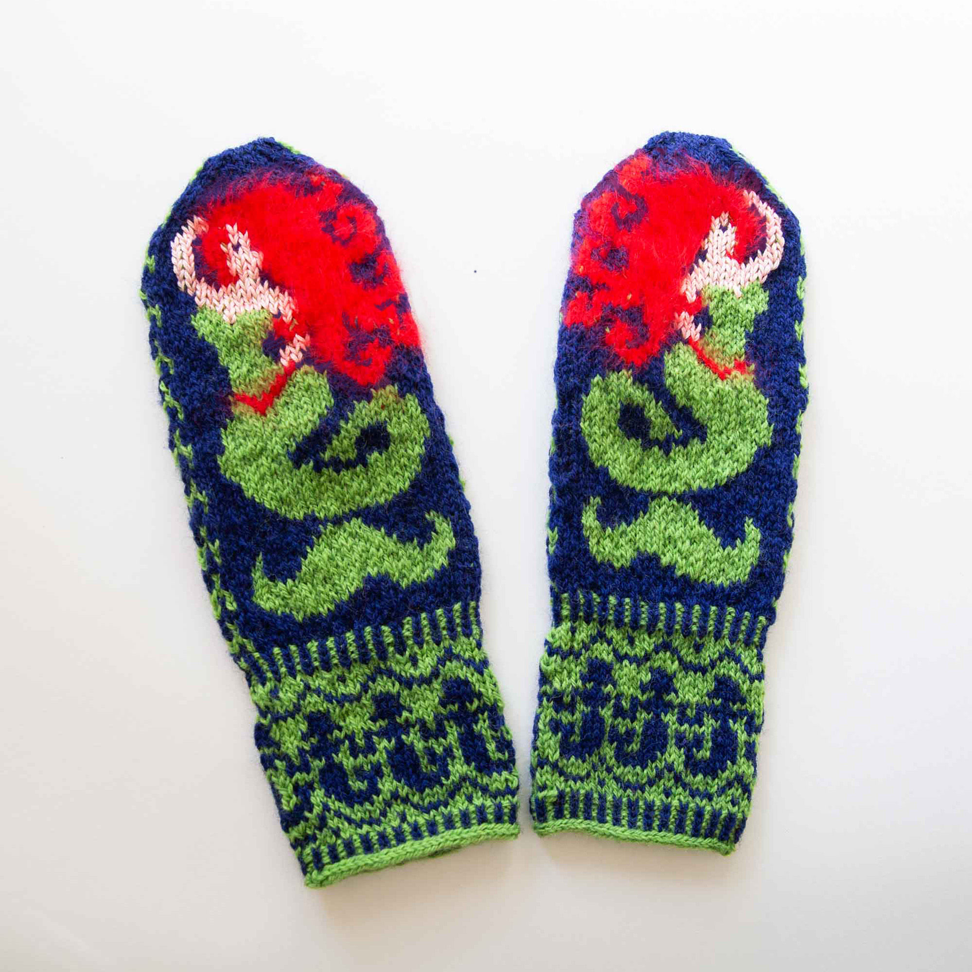 Sample of Mermaid Mittens made from knitting pattern available for purchase