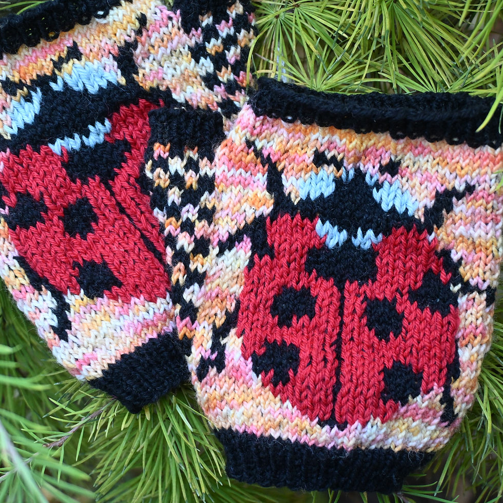 Thumbnail: Ladybug Fingerless Gloves Knitting Pattern