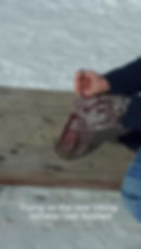 Thumbnail: Video of model trying on Viking Ship Mittens
