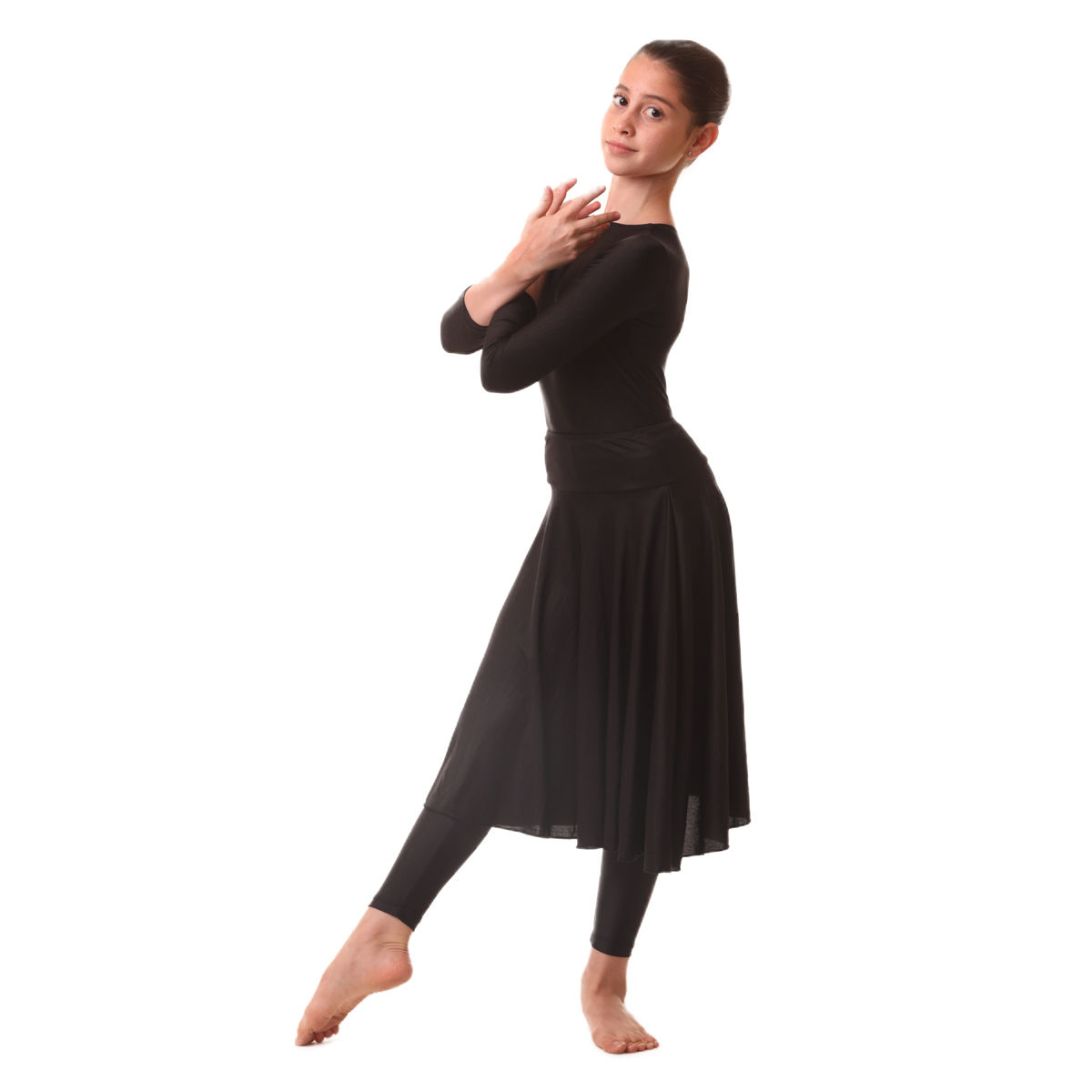 חצאית ארוכה שחורה אחרי קו הברך מבד בנלון