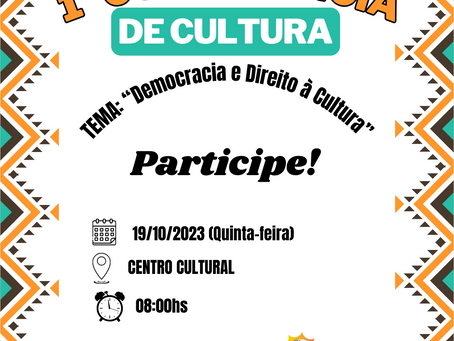CONVITE – CONFERÊNCIA DE CULTURA NO DIA 19/10, ÀS 8HS, NO CENTRO CULTURAL
