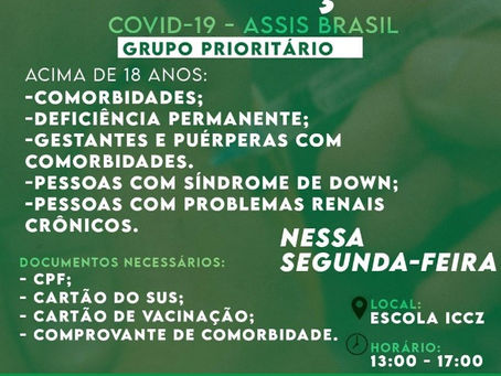 Segunda-feira inicia vacinação contra COVID-19 para pessoas com comorbidades a partir de 18 anos