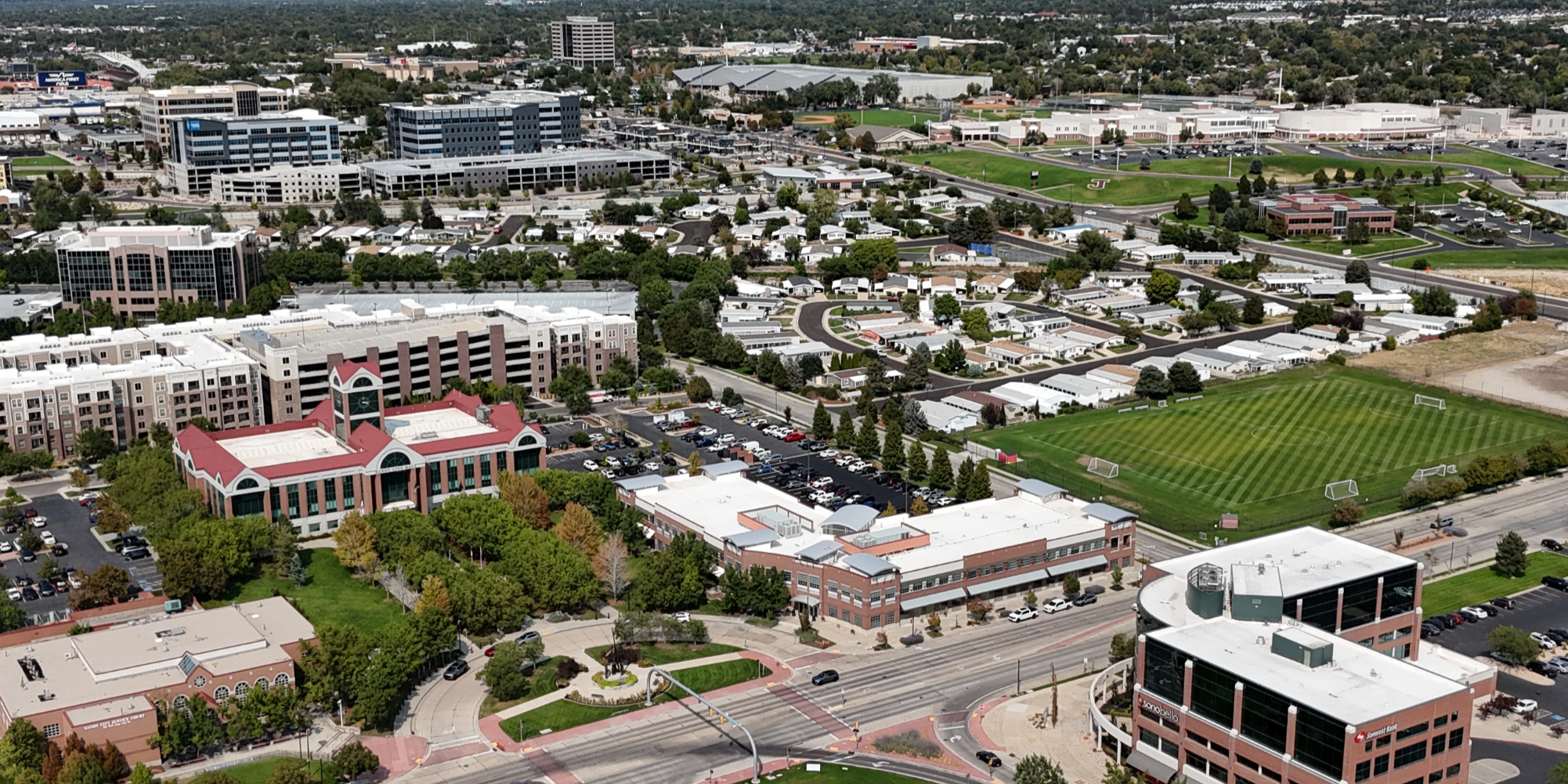Aerial drone photo of an office building in Utah