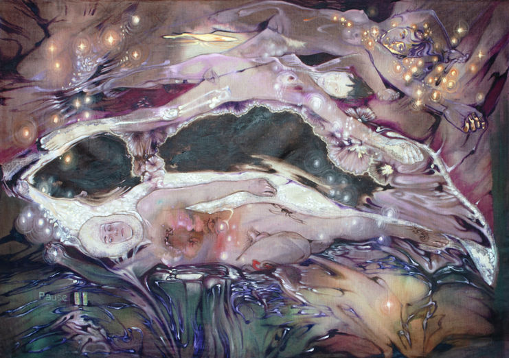 To go to eden, Oil, wax, ink and glass beads on linen, 170 x 120cm