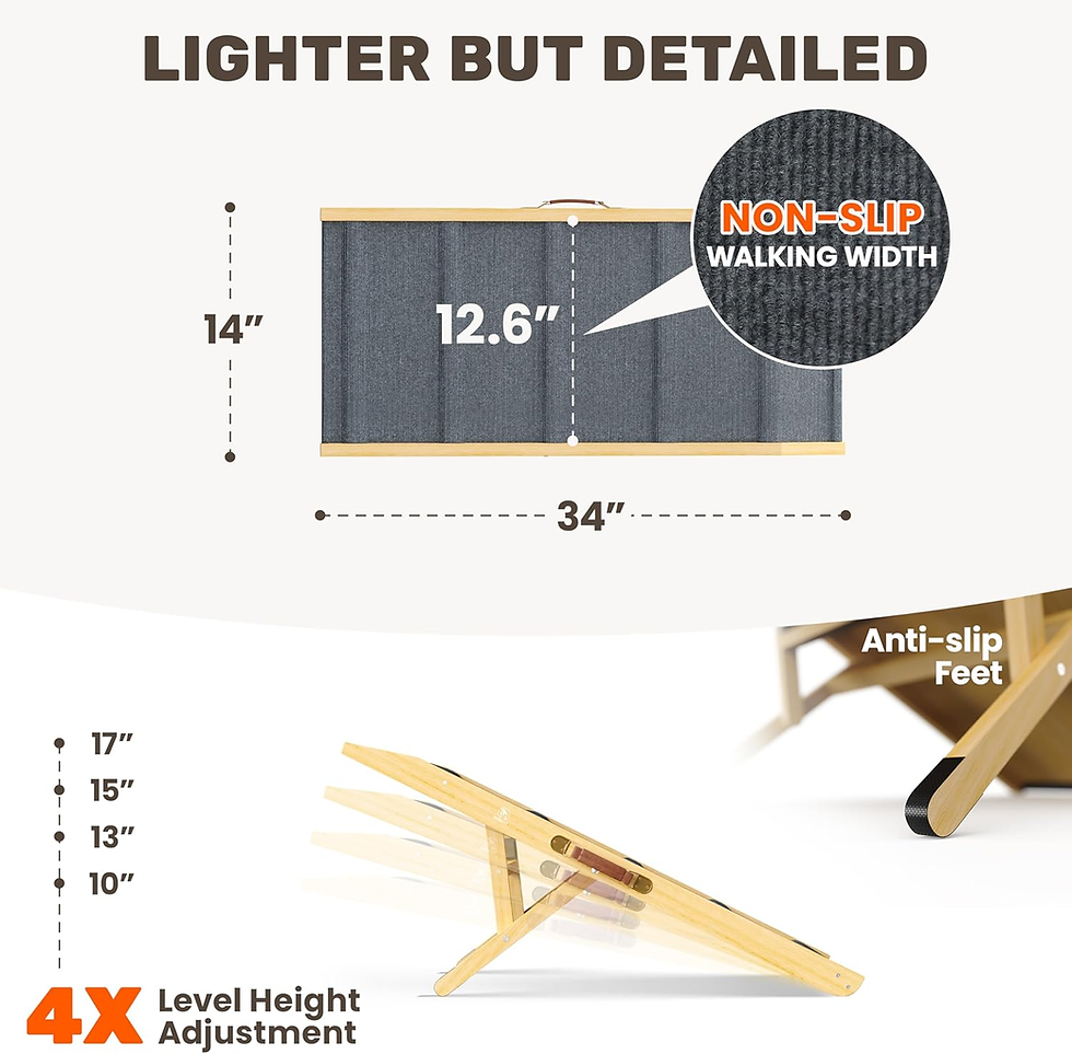 Thumbnail: Adjustable Dog Ramp for Medium Dogs - 34" L, 4 Incline Levels, Non-Slip Carpet