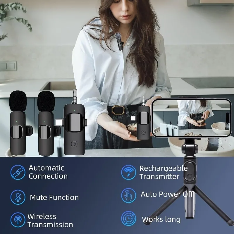 Thumbnail: Mini Wireless Lavalier Microphone USB C Noise Cancellation Lapel Mic for Iphone 