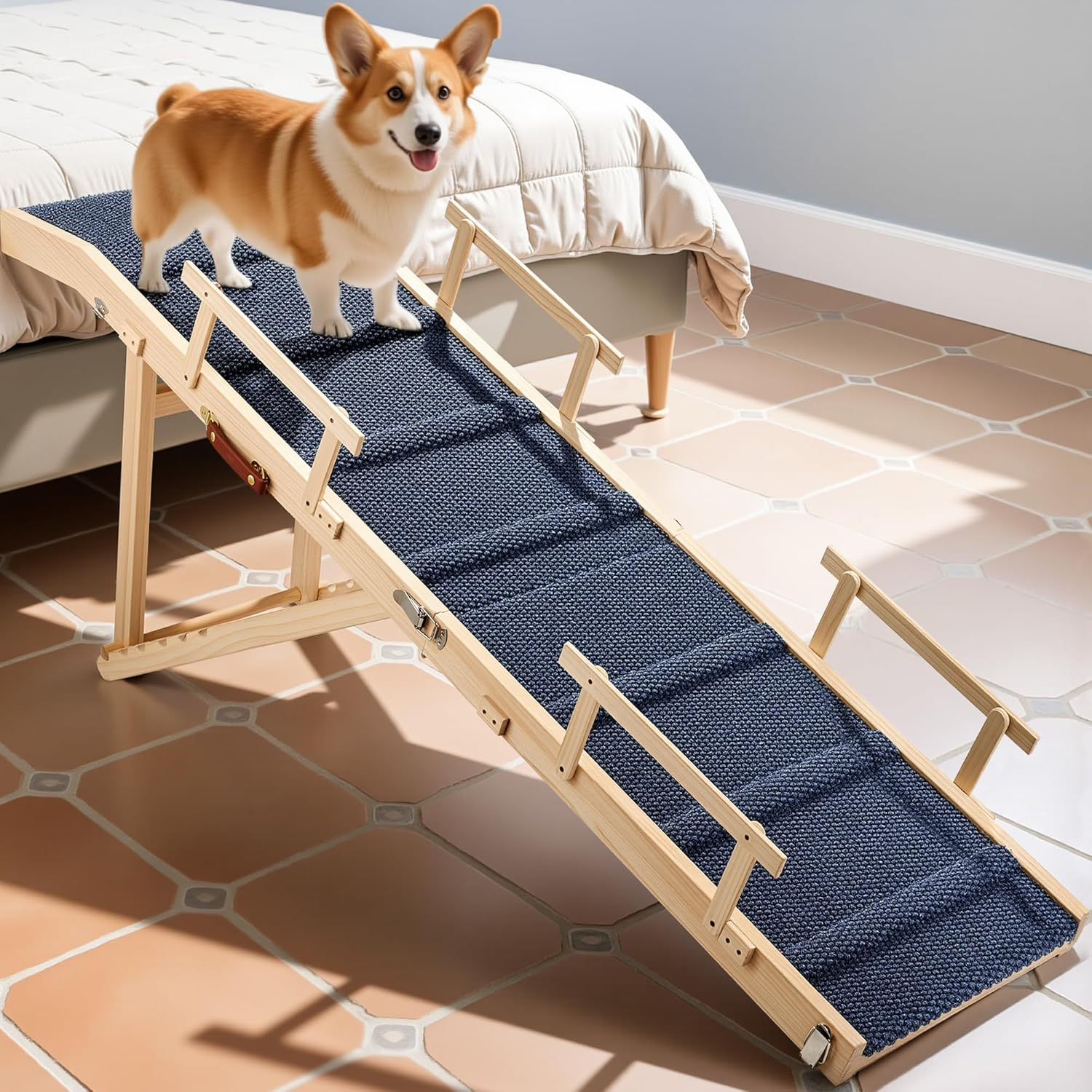 Dog Ramp for Bed with Rails, 64" Long Foldable Pet Ramp for Small Large Dogs, Do