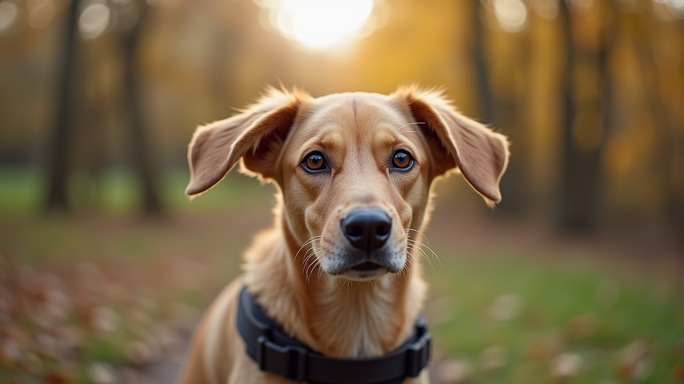 Close-up view of a dog wearing a comfortable harness