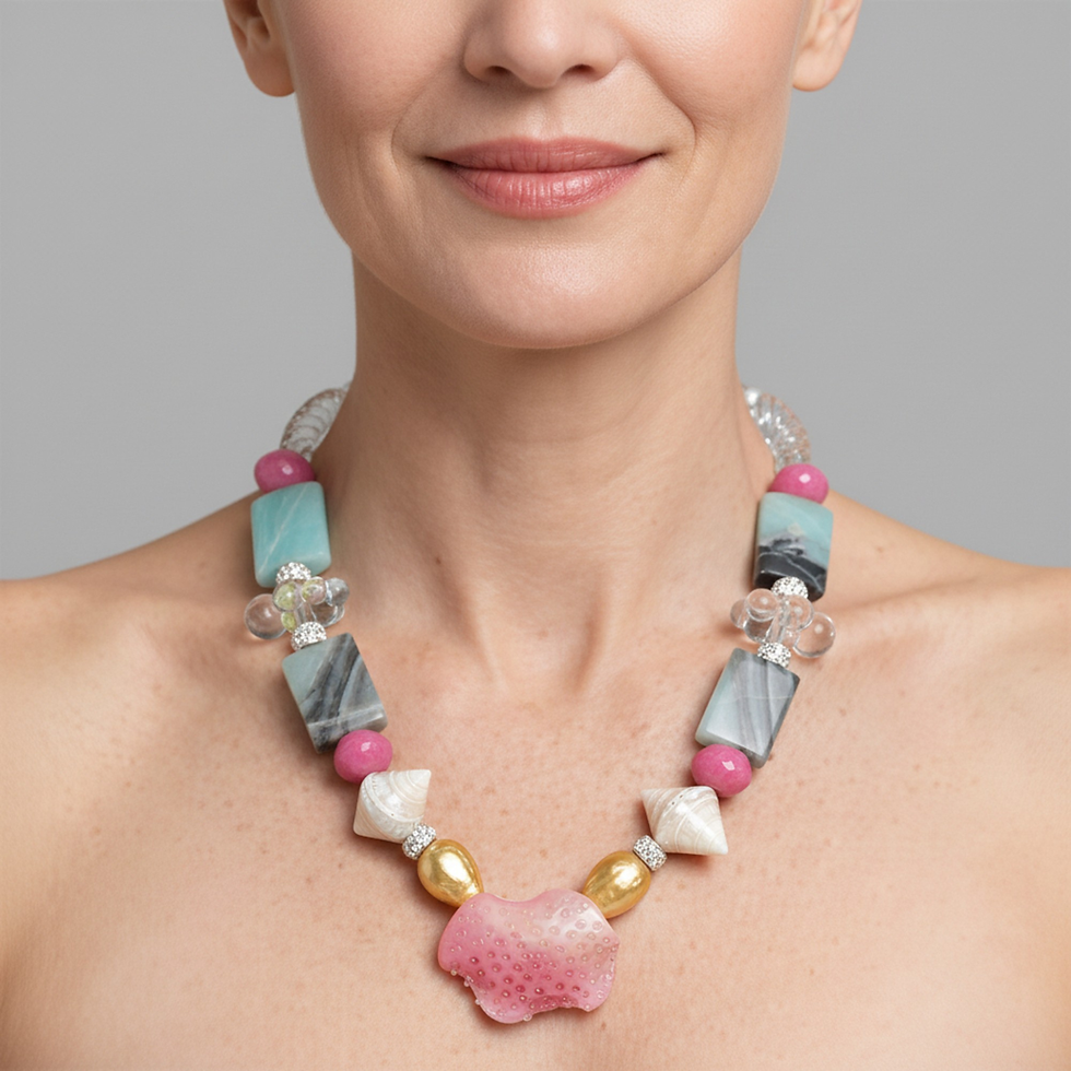 Statement seashell chunky tropical necklace, palm beach style resort wear for vacation jewelry