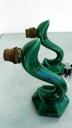 Luminaire paire d'appliques branches en ceramique design vegetal verte vintage 1950