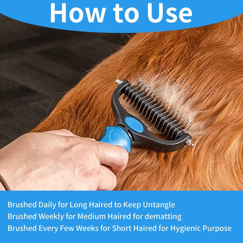 Thumbnail: 2in1 Stainless Pet Deshedding Brush Dog Hair Remover Pet Fur Knot Cutter Puppy C