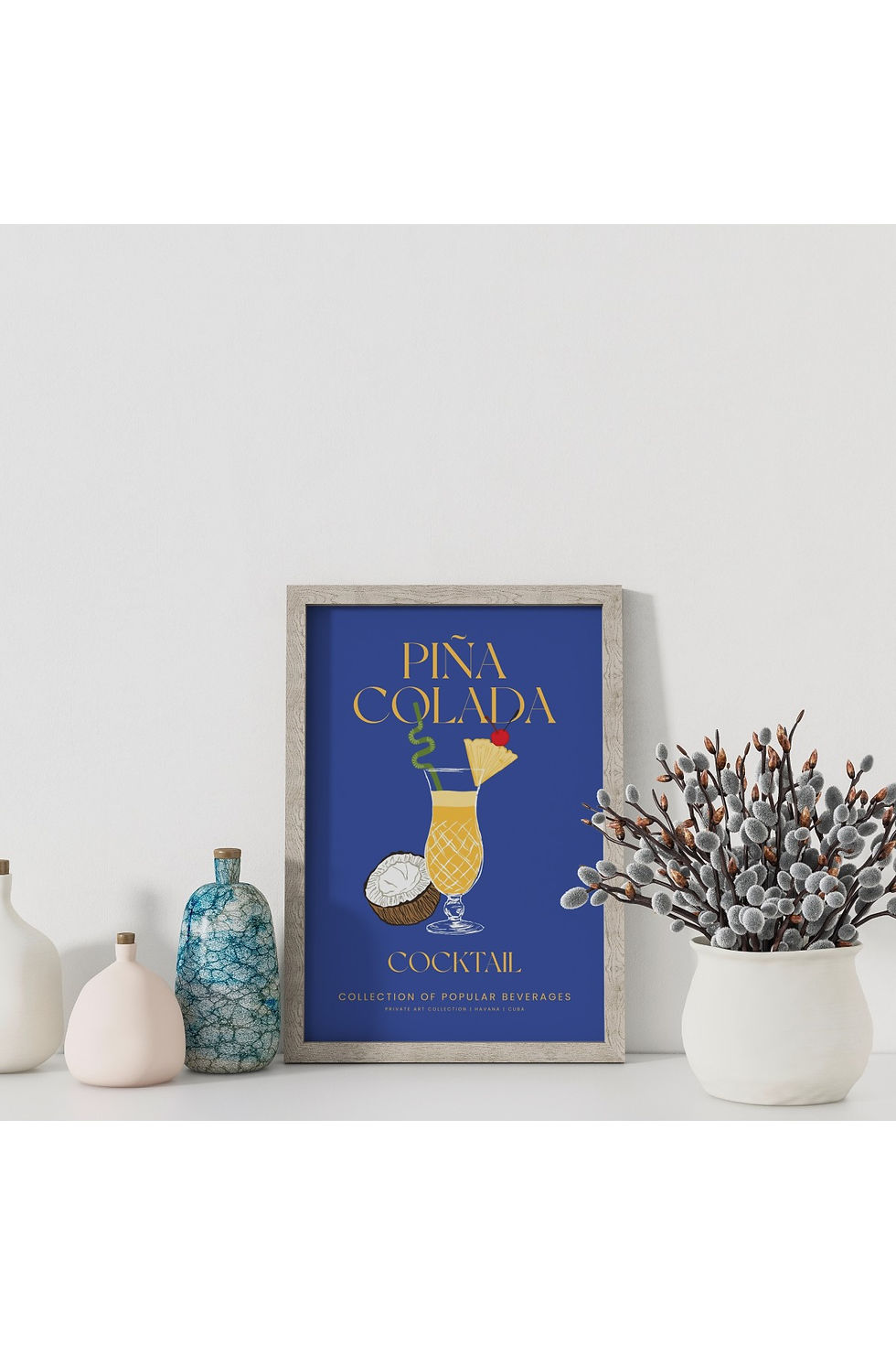 Küçük resim: Dekoratif Çerçevesiz Poster Minimalist Pina Colada İllüstrasyonu