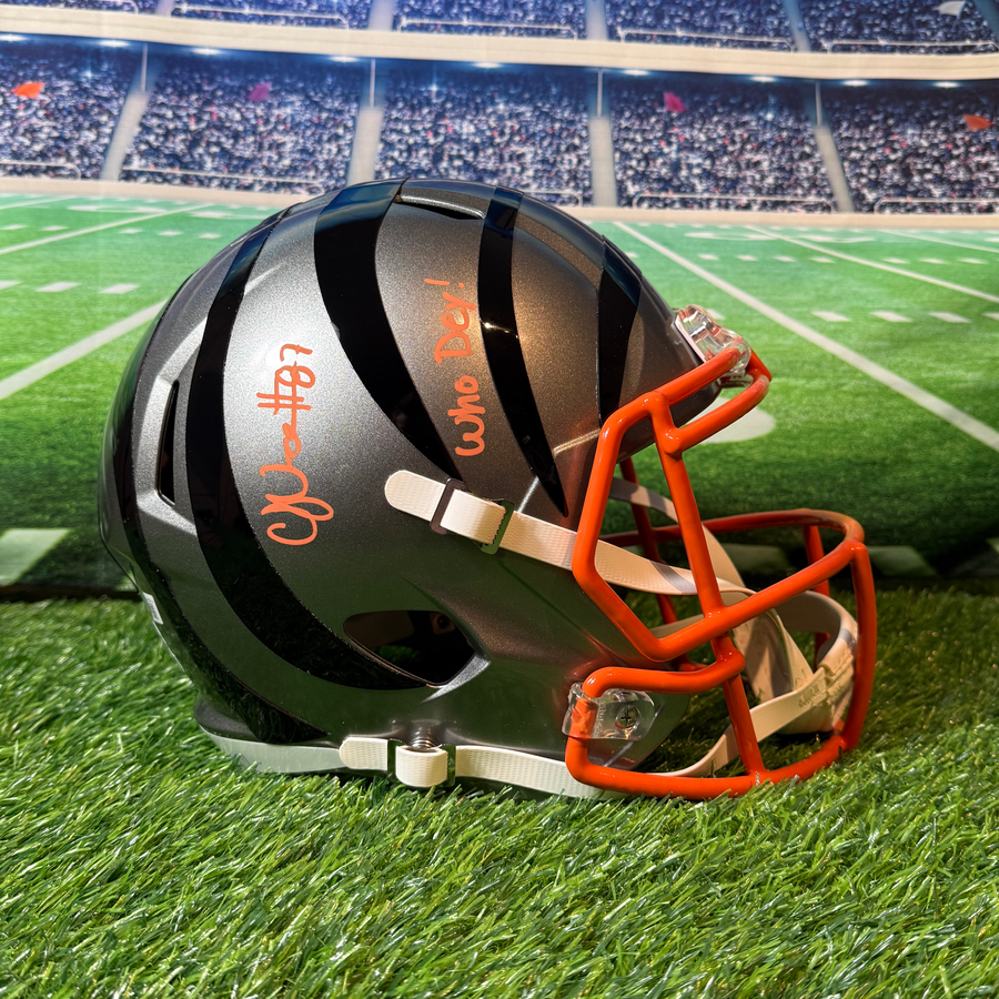 Cincinnati Bengals C.J Uzomah Full Size Flash Replica Helmet, hand signed by C.J Uzomah