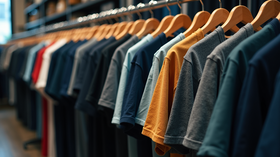 Eye-level view of a clothing rack filled with edgy graphic t-shirts