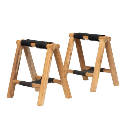Schragen teak met zwart leer