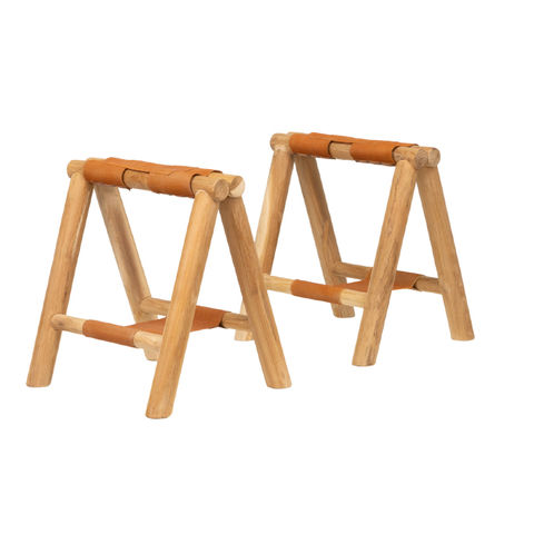 Schragen teak met bruin leer