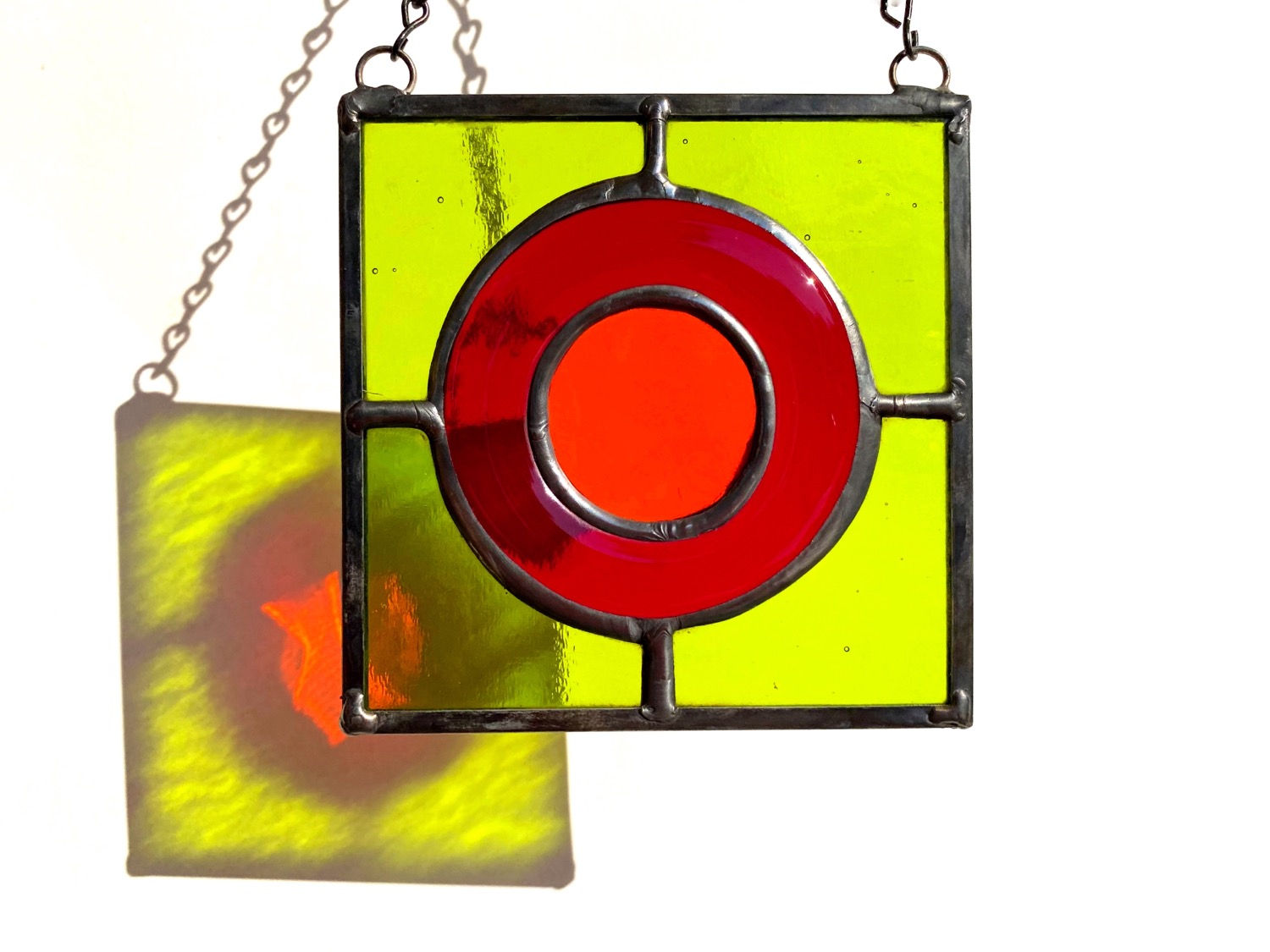 Stained Glass Suncatcher - Lime Green, Red, and Orange
