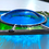 Thumbnail: Stained Glass Panel with Fused Glass Circles, Blue and Green