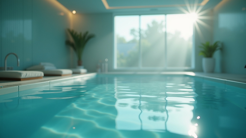 Close-up view of a calm floatation tank interior with soft lighting