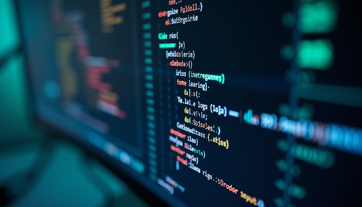 Close-up of a computer screen showing code and gaming analytics