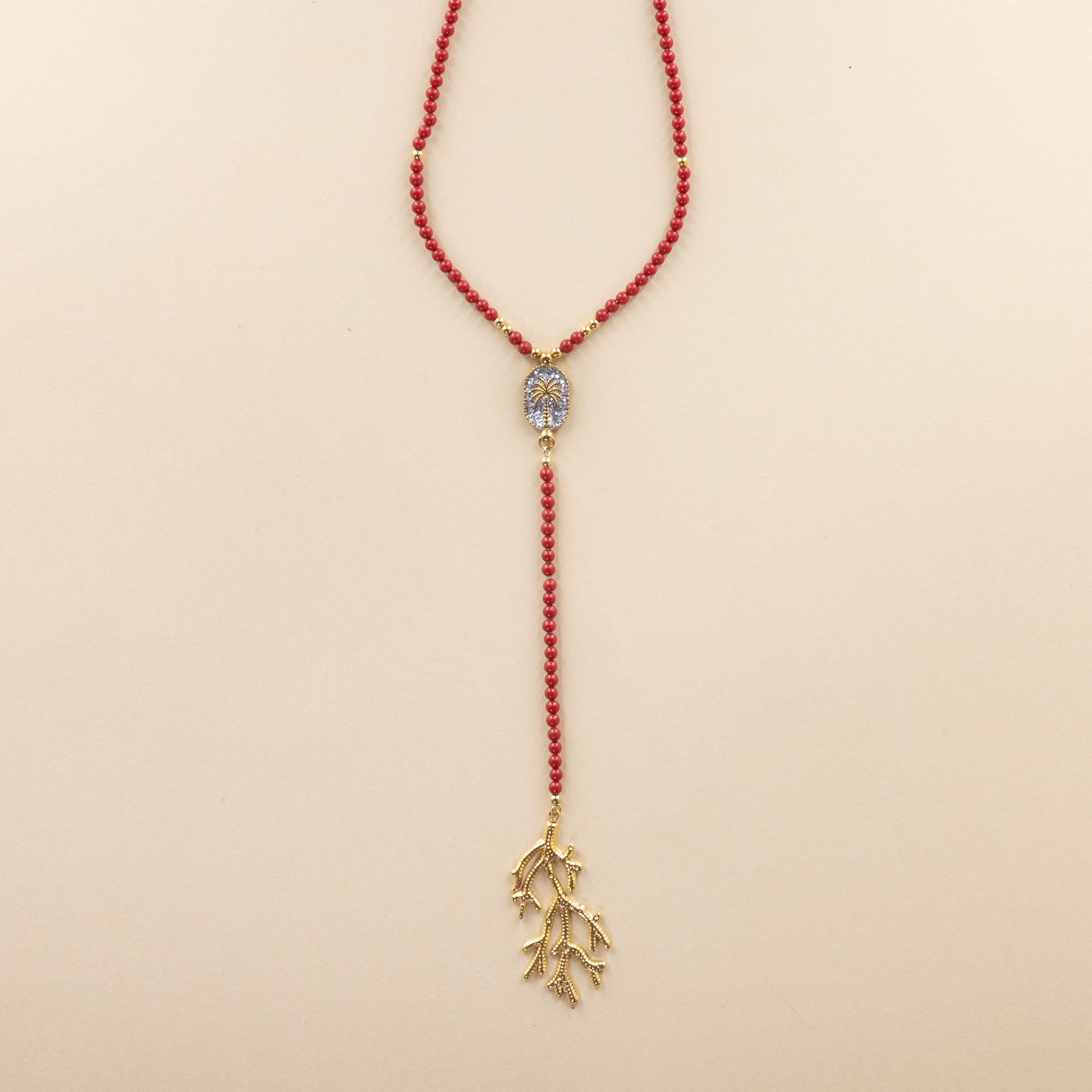Chapelet Kallisté Corail Palmier Argent