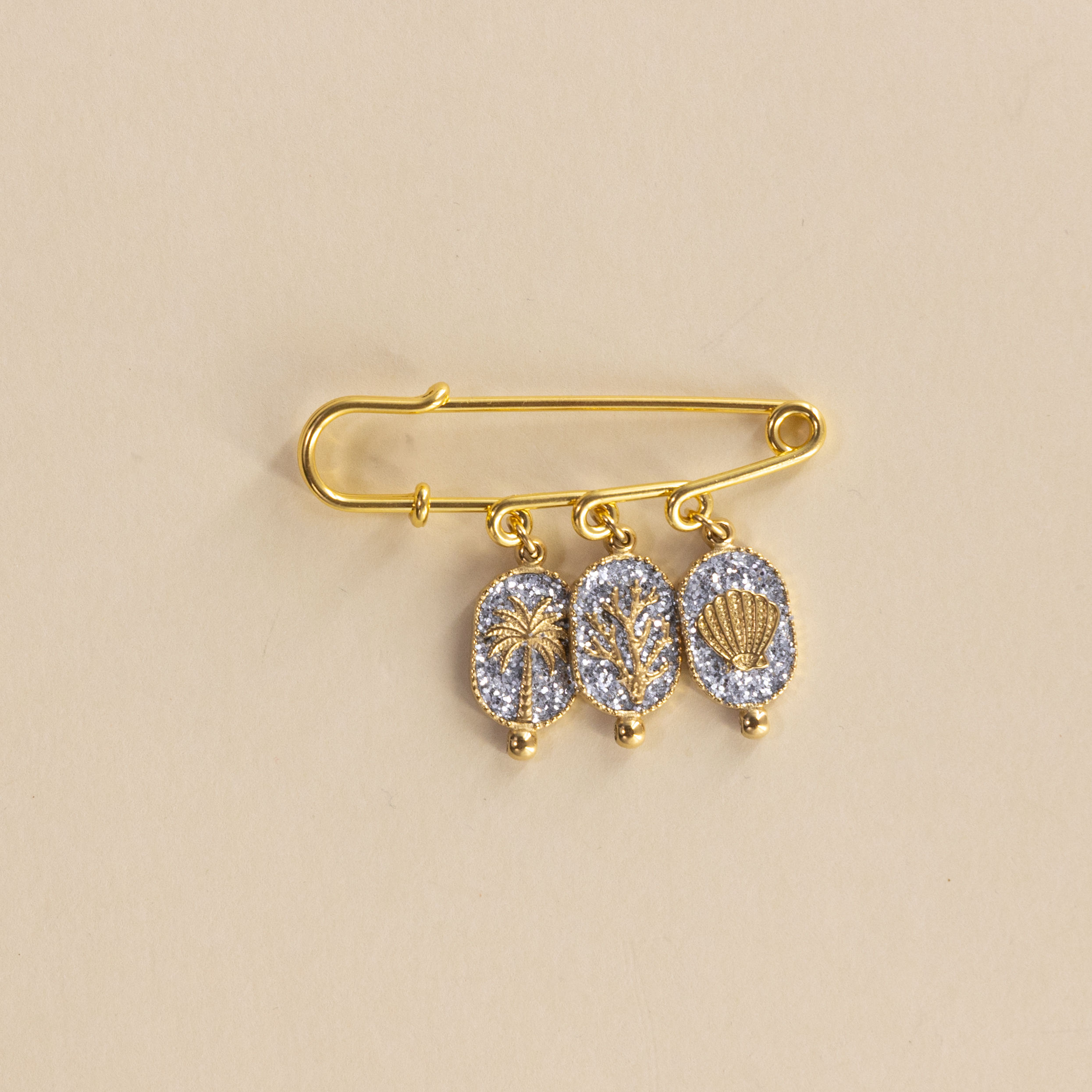Broche Spiritus Argent (Palmier, corail, coquillage)