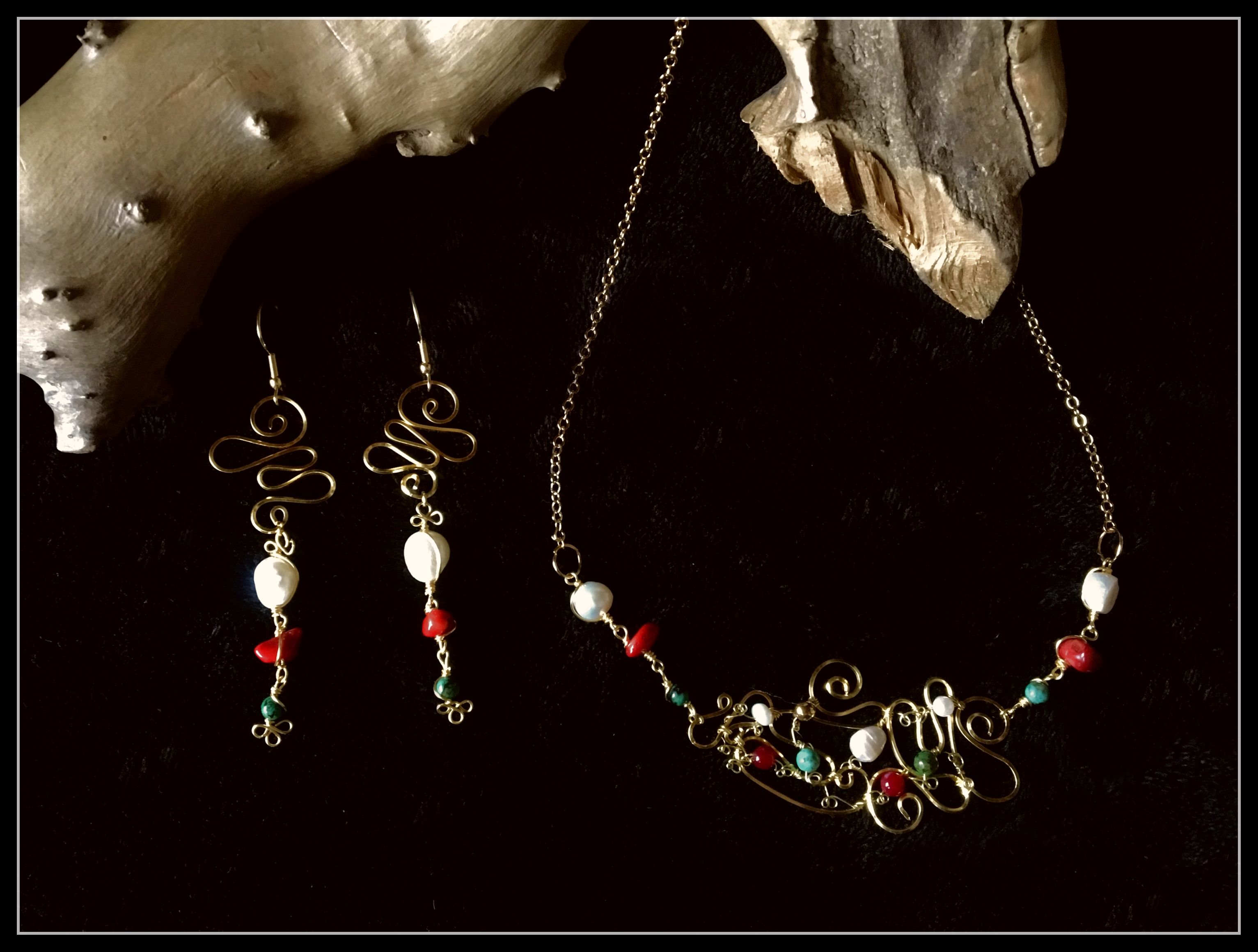 Dainty Deva Set - Swirl and Pearl - Silver Plated Gold Color