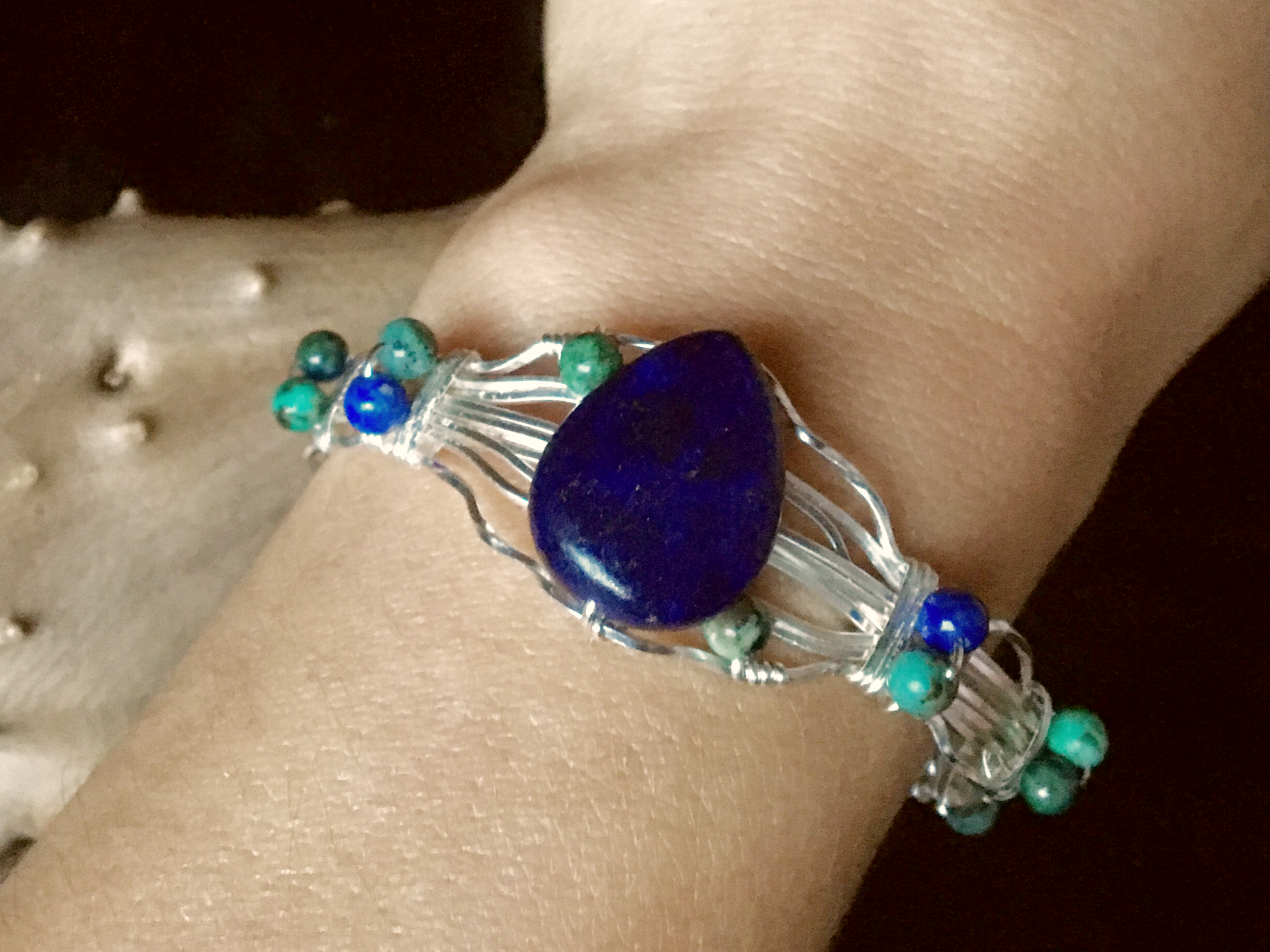 Qhresnna Quartz Bracelet - Lapis Lazuli and Turquoise- Silver Plated
