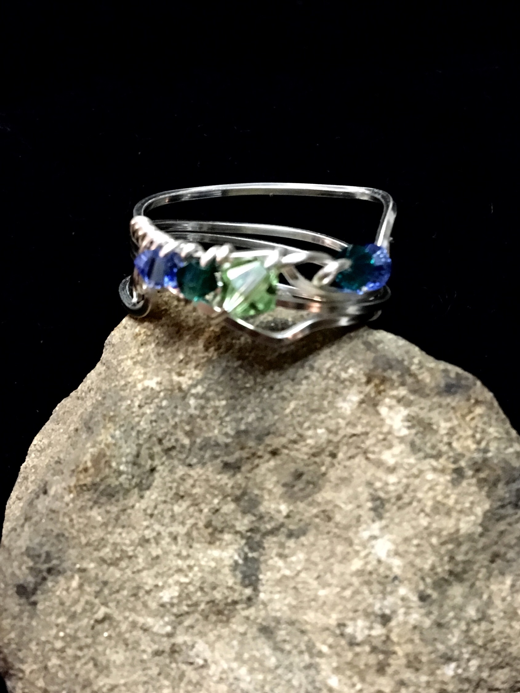 Dainty Deva Ring - blue green swarovsky - Silver Plated