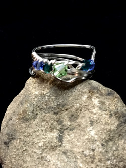 Dainty Deva Ring - blue green swarovsky - Silver Plated