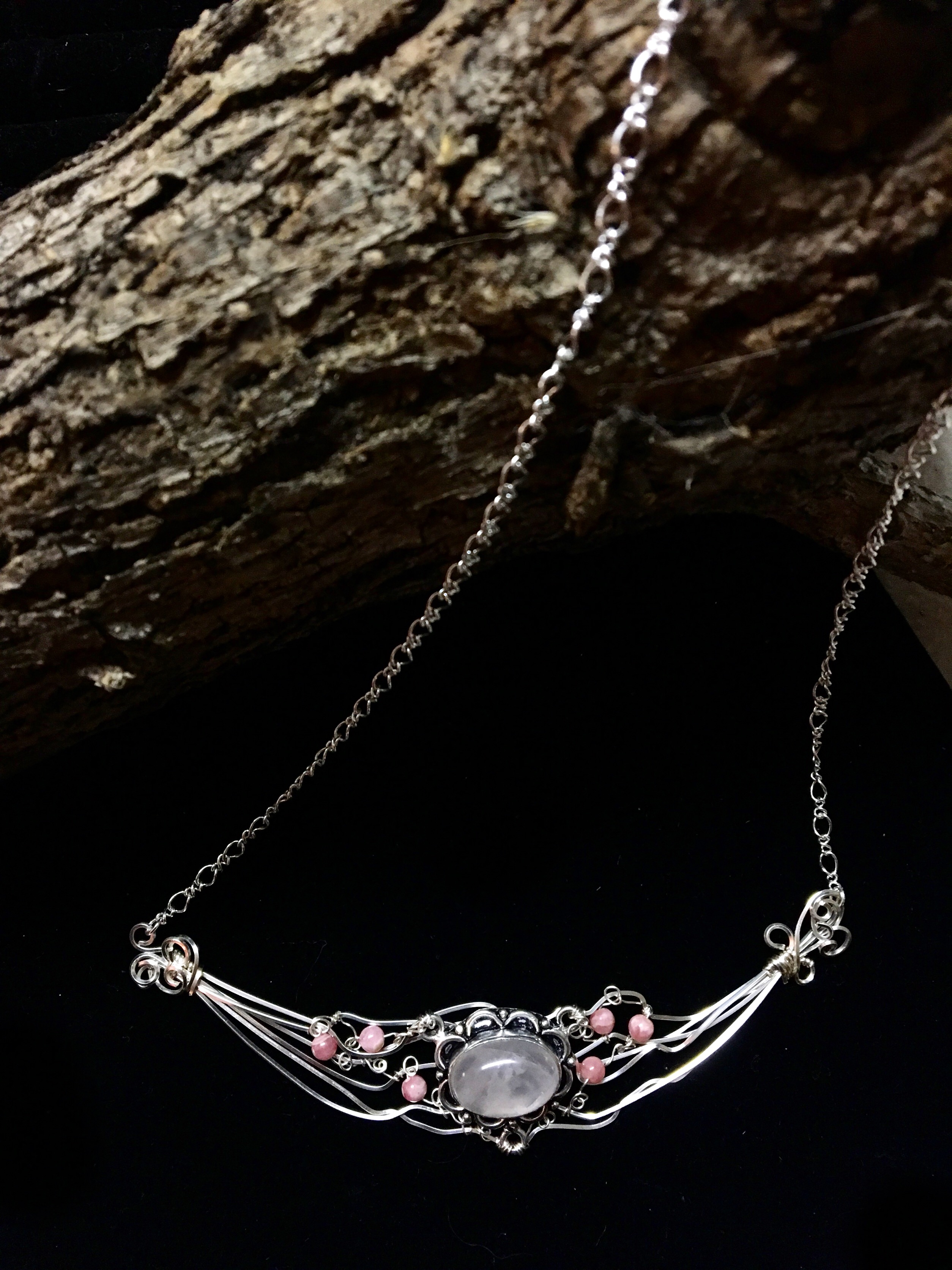 Qhresnna Quartz Necklace - Rose Quartz - Silver Plated and Sterling Chain
