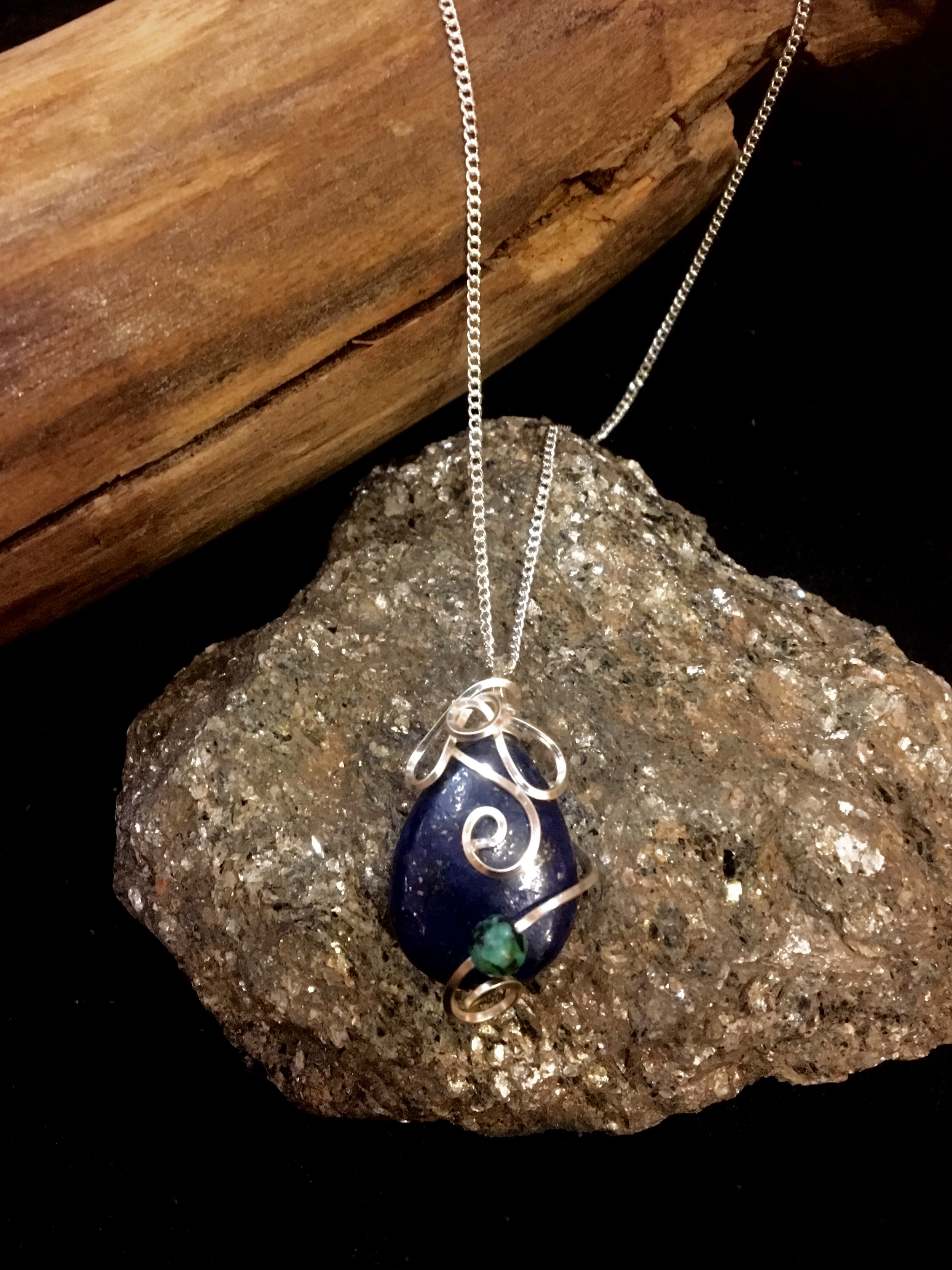 Qhresnna Quartz Necklace - Lapis Lazuli, turquoise - Silver Plated and Sterling Chain
