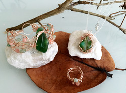 Qhresnna Quartz Set - Green Agathe aventurine and Rhodocrosite - Silver Plated