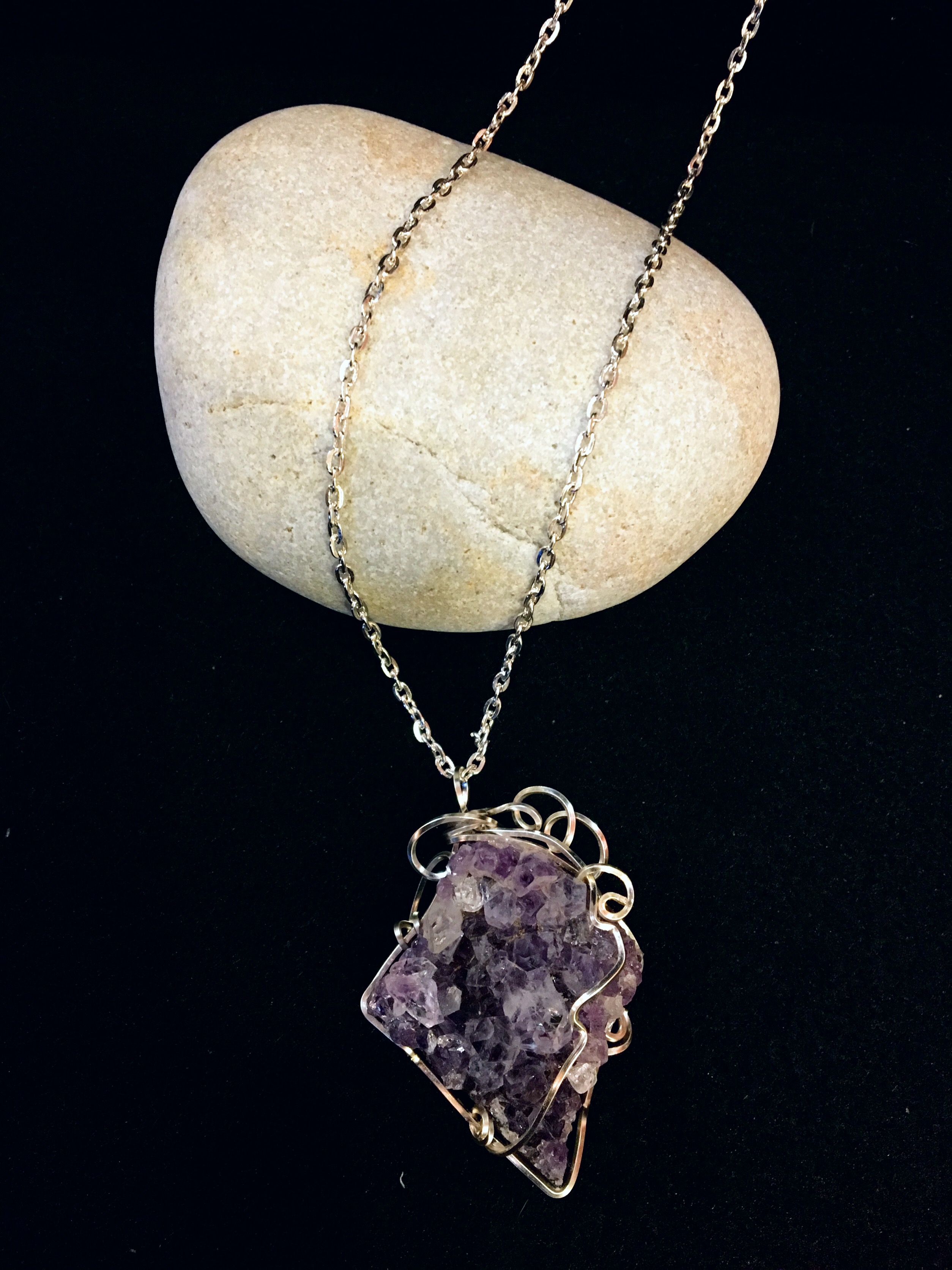 Qhresnna Quartz Necklace - Amethyst - Silver Plated and Sterling Chain