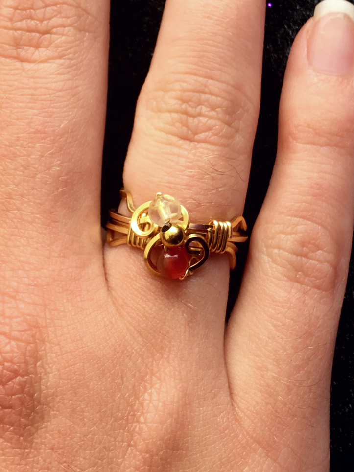 Dainty Deva Ring - Red Agathe - Silver Plated Gold Color