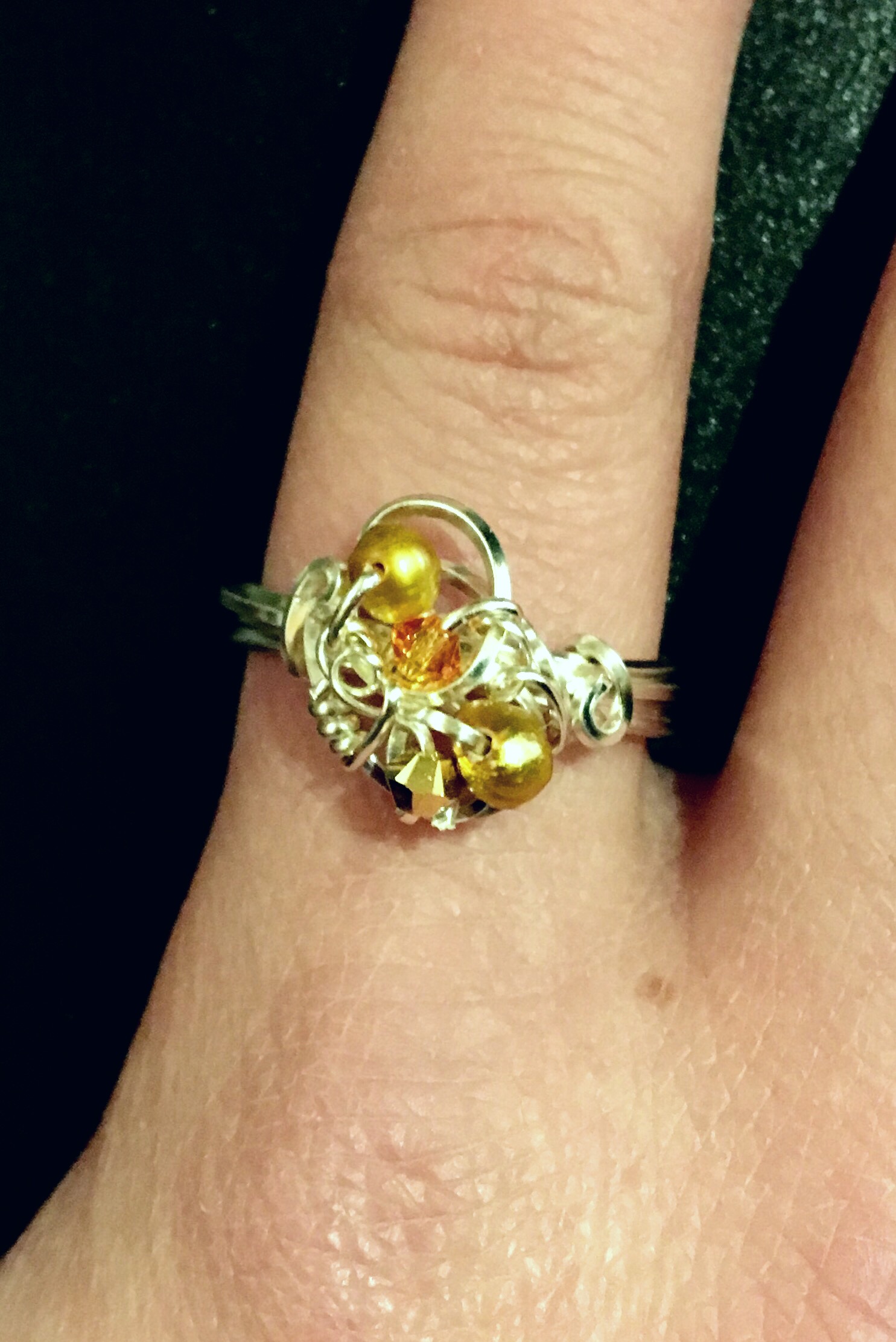 Dainty Deva Ring - Amber Swarovsky - Silver Plated