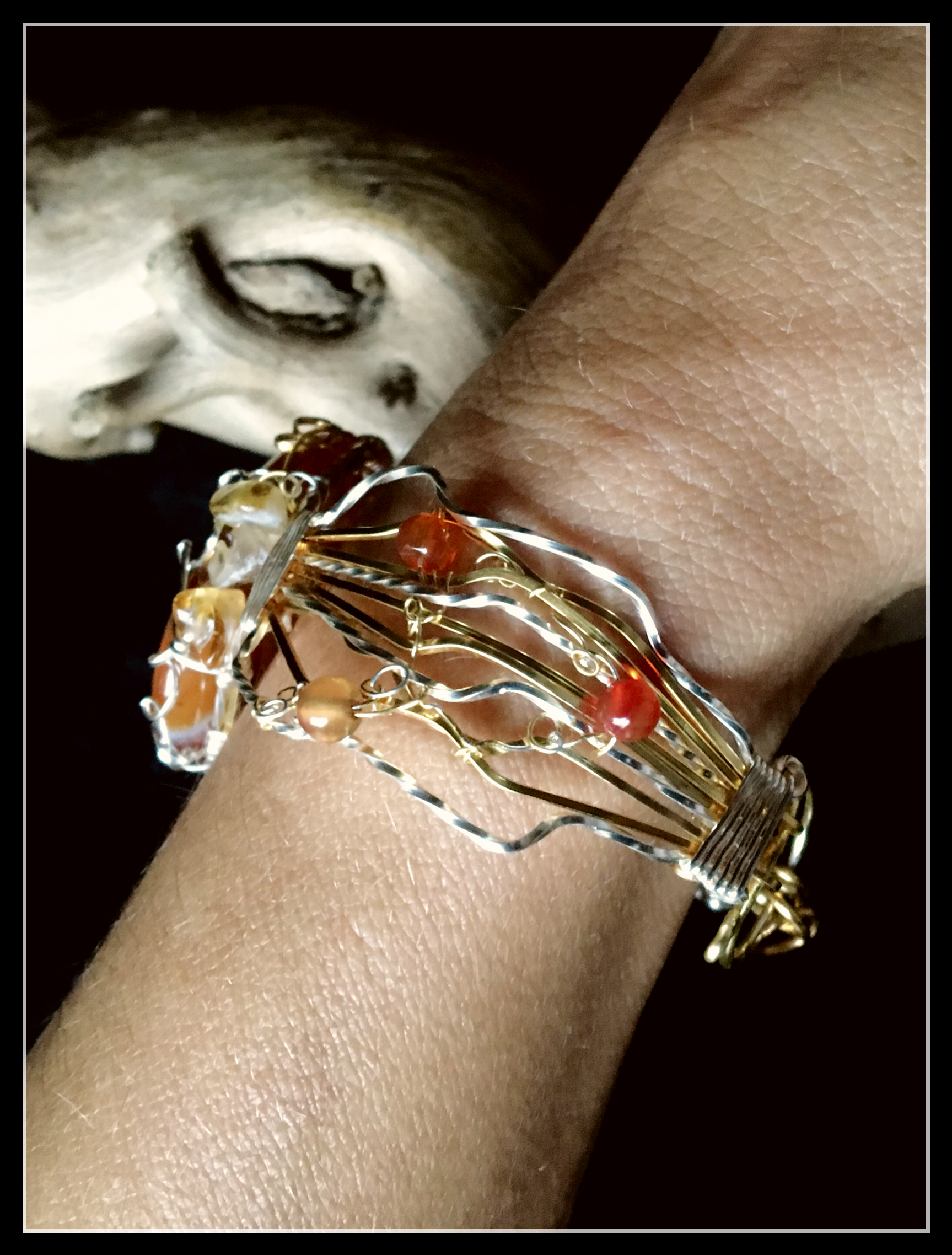 Qhresnna Quartz Bracelet - Brown Agathe , citrine 1- Silver Plated