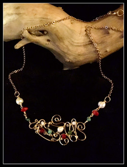 Dainty Deva Necklace - Swirl and Pearl - Silver Plated Gold Color