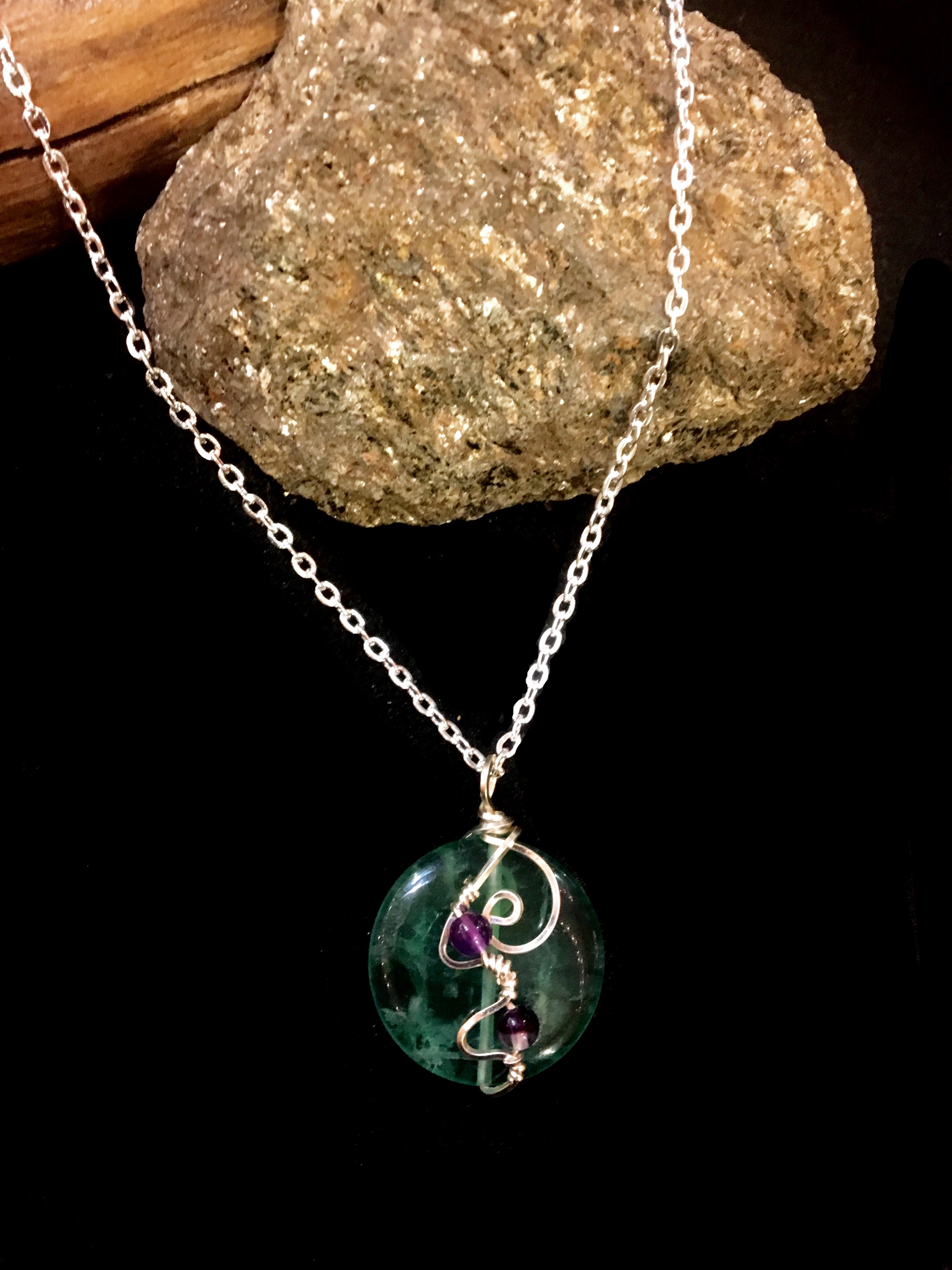 Qhresnna Quartz Necklace - Fluorite - Silver Plated and Sterling Chain