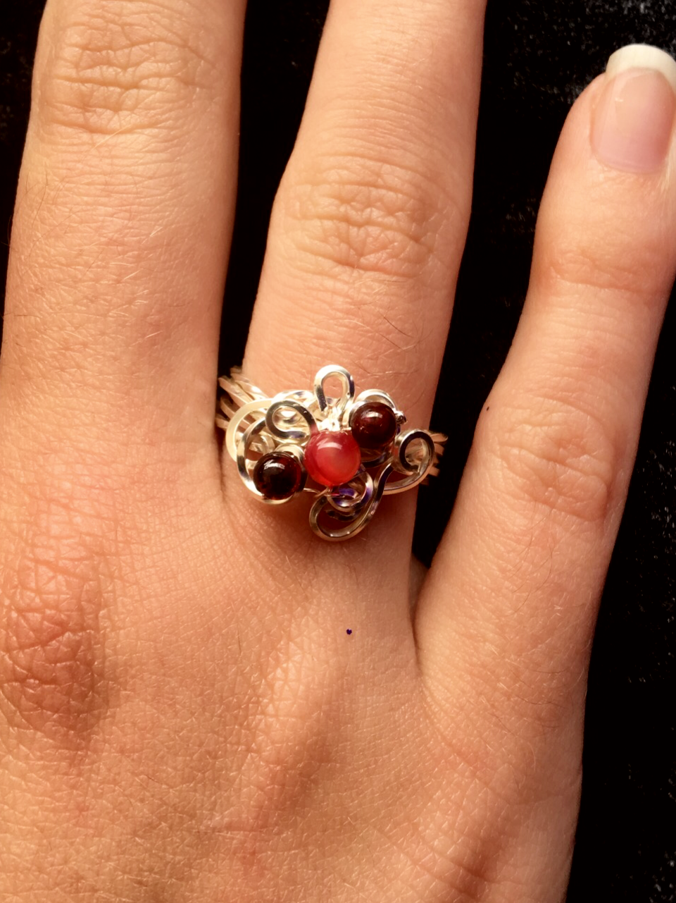 Qhresnna Quarz Ring - Agathe and Granate - Silver Plated