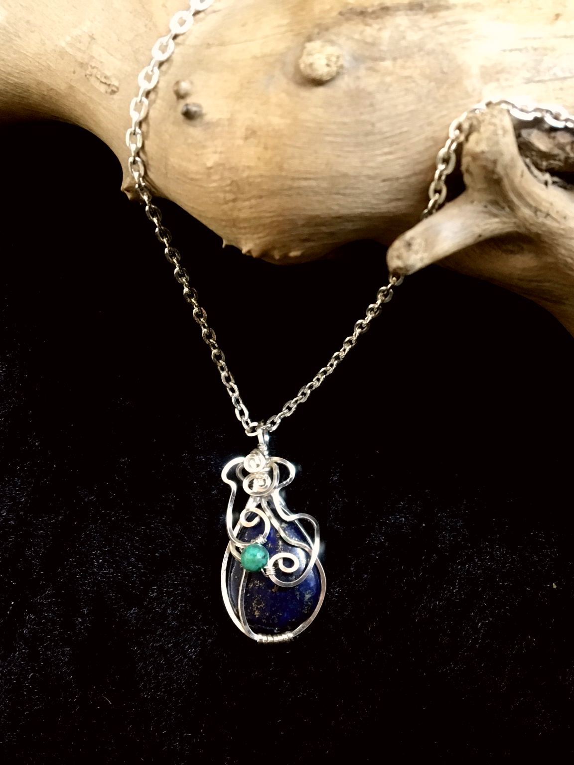 Qhresnna Quartz Necklace - Lapis Lazuli and Turquoise- Silver Plated
