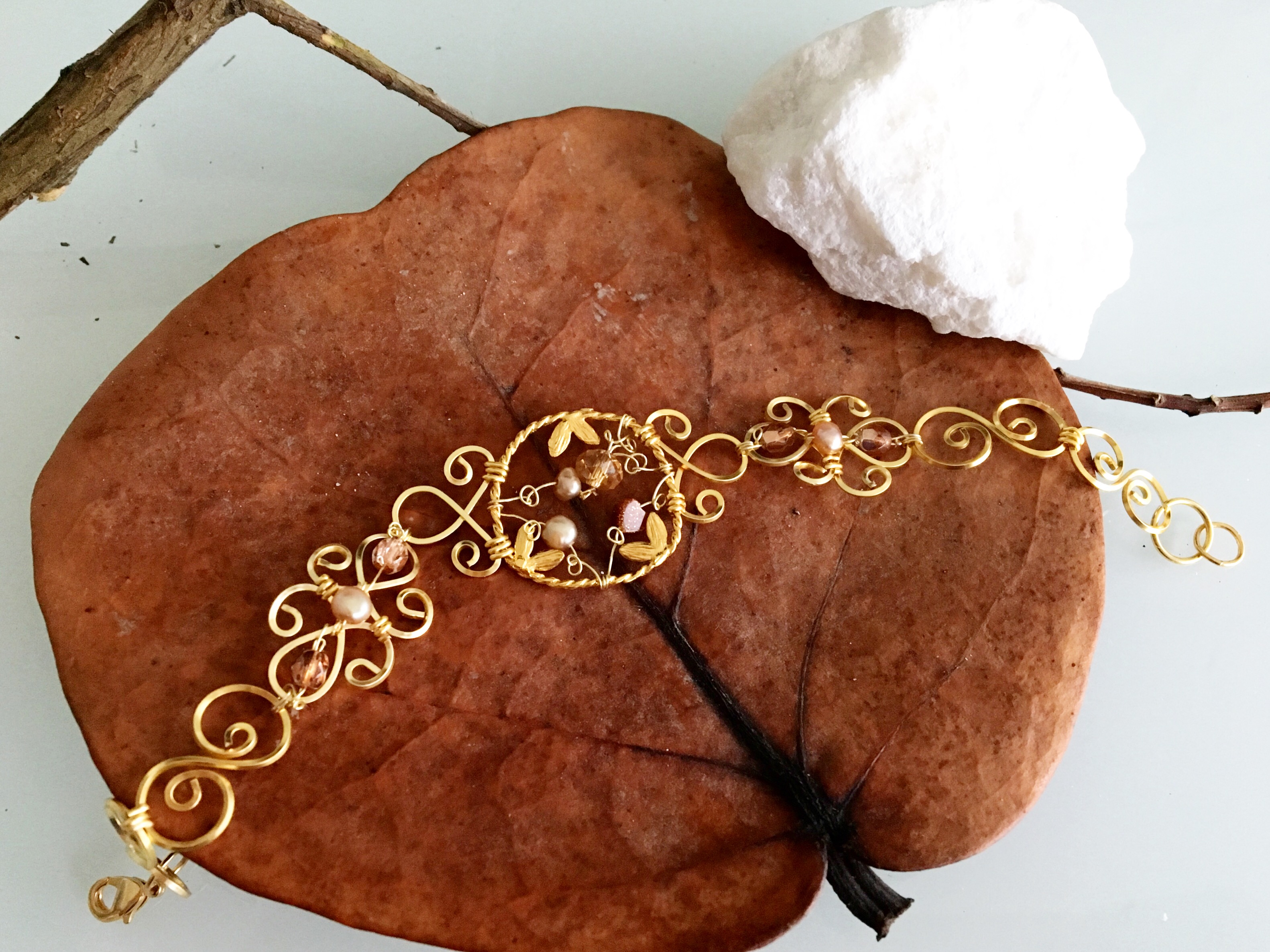 Dainty Deva Bracelet - Goldfilled Leaves - Silver Plated Gold Color-